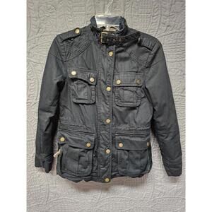 Women's‎ BODEN Waxed  Cotton Moto Jacket-Black-Size 4